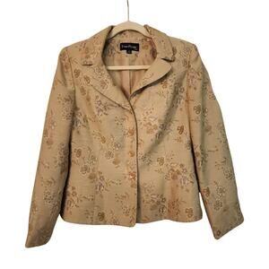 Evan Picone Floral Jacquard Blazer Jacket Women’s 10 Tan Gold Lined Career